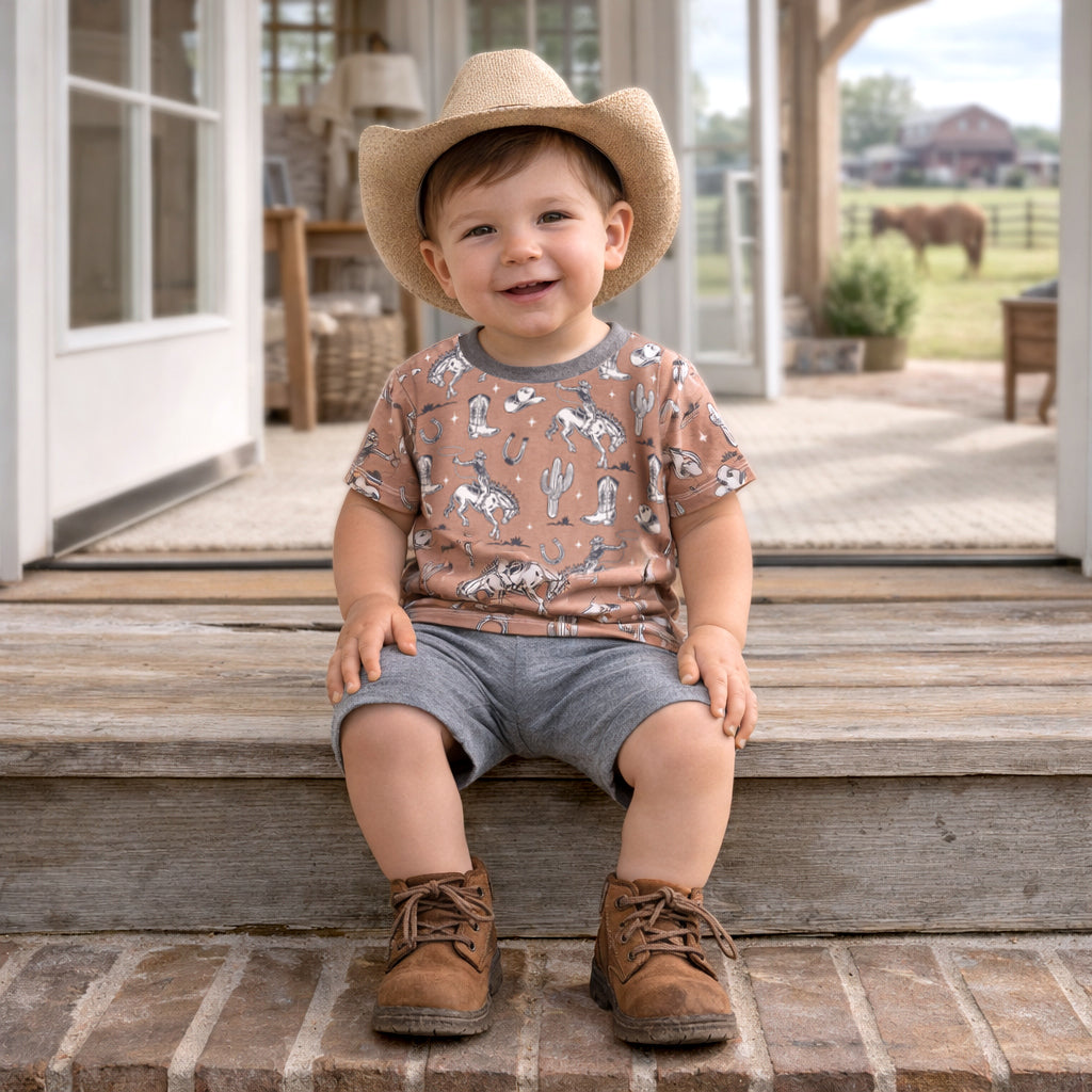 Wild Wrangler/Brown Western Bamboo Cotton Boys' Short Set - Tesa Babe - Flyclothing LLC