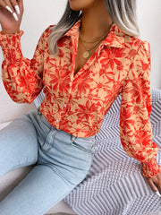 Floral Collared Neck Long Sleeve Shirt - Trendsi