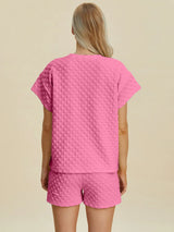 Double Take Full Size Texture T-Shirt and Shorts Set - Trendsi - Flyclothing LLC