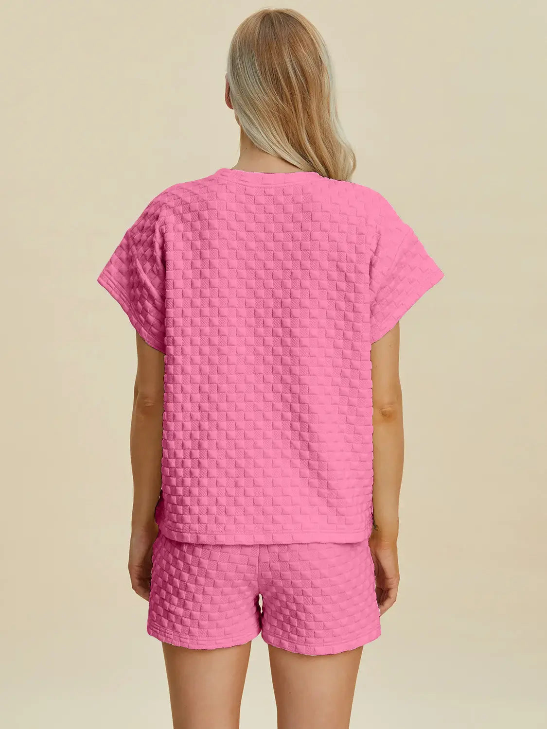 Double Take Full Size Texture T-Shirt and Shorts Set - Trendsi - Flyclothing LLC