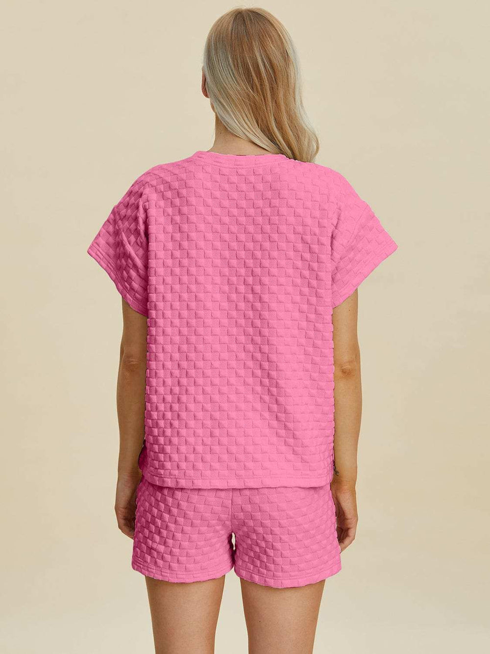 Double Take Full Size Texture T-Shirt and Shorts Set - Trendsi - Flyclothing LLC