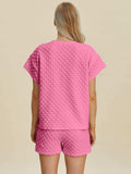 Double Take Full Size Texture T-Shirt and Shorts Set - Trendsi - Flyclothing LLC