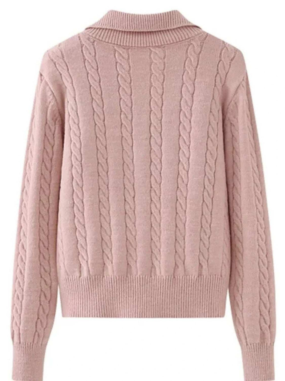 Cable-Knit Half Zip Long Sleeve Sweater - Trendsi - Flyclothing LLC