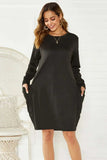 Pocketed Round Neck Long Sleeve Dress - Trendsi - Flyclothing LLC