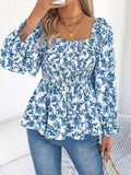 Floral Square Neck Flounce Sleeve Blouse - Trendsi - Flyclothing LLC