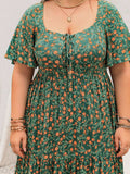 Plus Size Printed Short Sleeve Tiered Maxi Dress - Trendsi - Flyclothing LLC