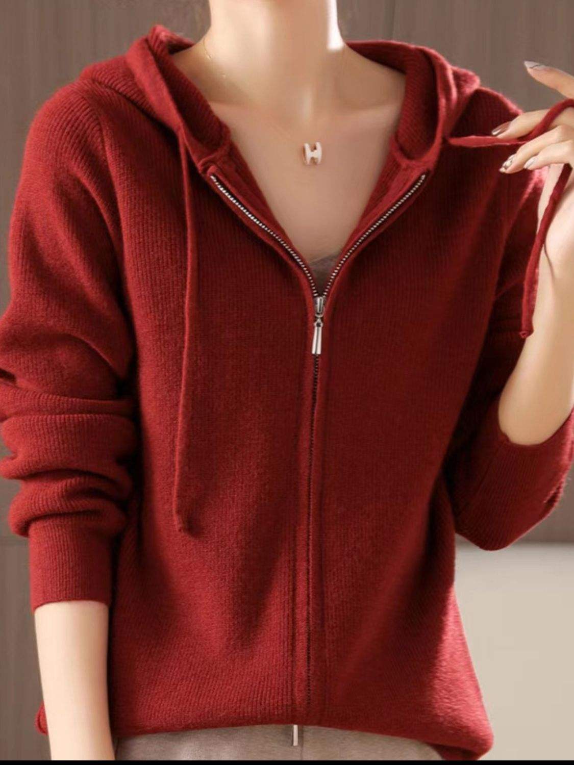 Drawstring Zip Up Long Sleeve Hooded Sweater - Trendsi - Flyclothing LLC