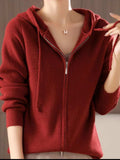 Drawstring Zip Up Long Sleeve Hooded Sweater - Trendsi - Flyclothing LLC