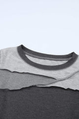 Exposed Seam Contrast Round Neck Long Sleeve T-Shirt - Trendsi - Flyclothing LLC