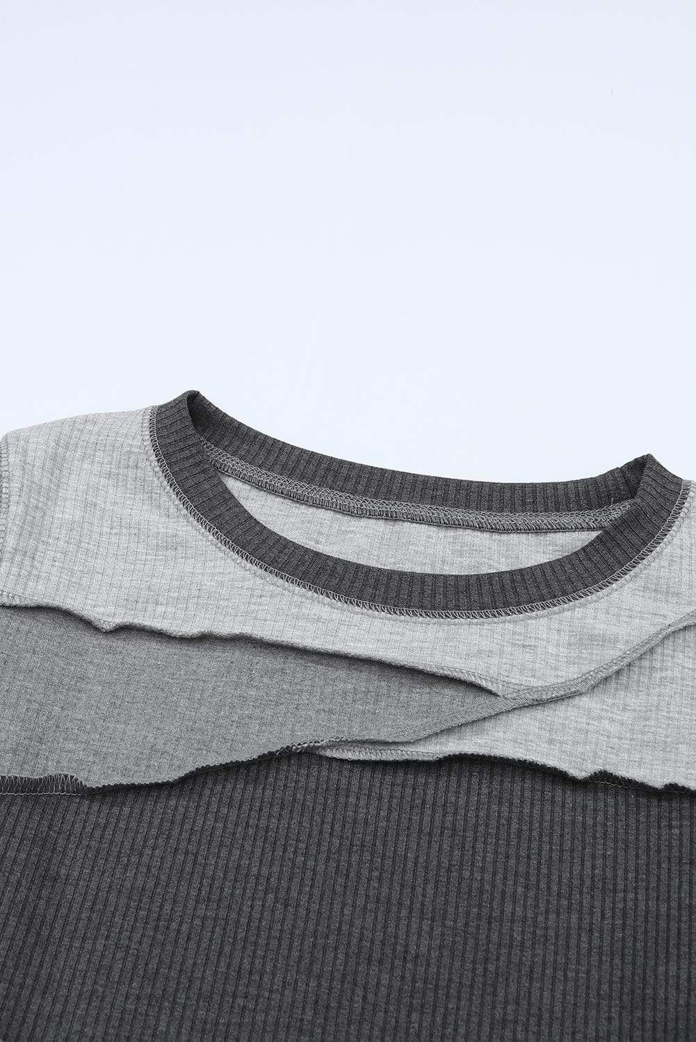 Exposed Seam Contrast Round Neck Long Sleeve T-Shirt - Trendsi - Flyclothing LLC