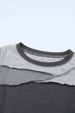 Exposed Seam Contrast Round Neck Long Sleeve T-Shirt - Trendsi - Flyclothing LLC