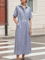 Striped Button Front Shirt Dress - Trendsi - Flyclothing LLC
