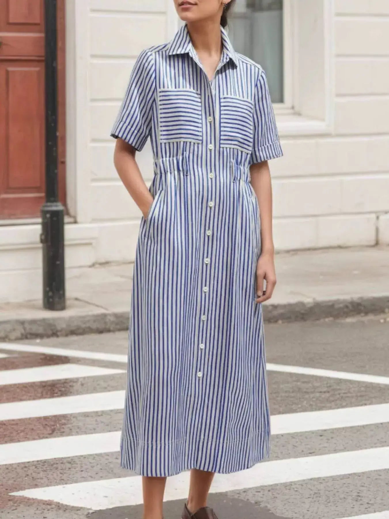 Striped Button Front Shirt Dress - Trendsi - Flyclothing LLC