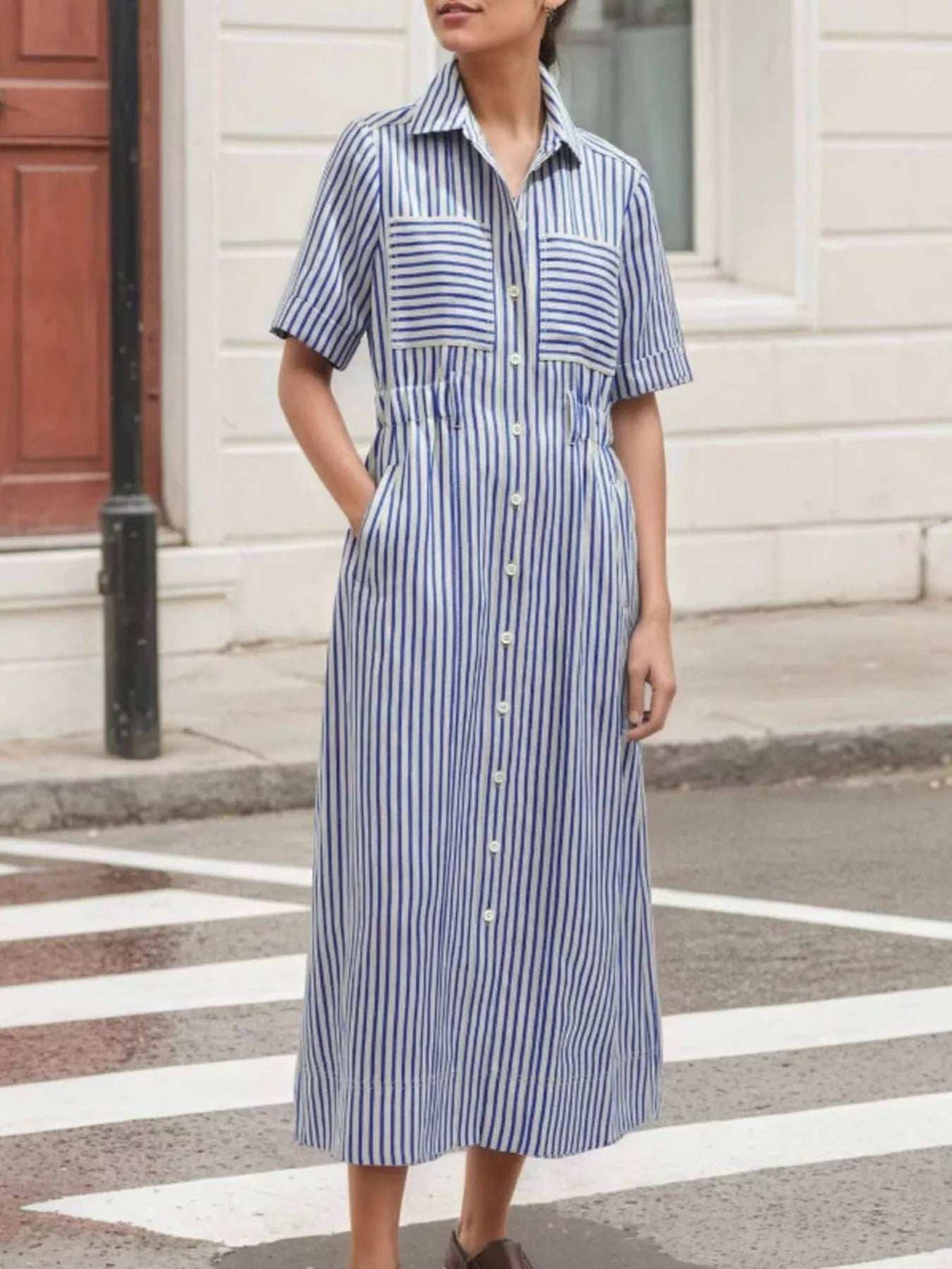 Striped Button Front Shirt Dress - Trendsi - Flyclothing LLC