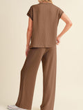 Ribbed Exposed Seam Top and Pants Set - Trendsi