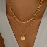 18K Gold-Plated Three Layered Pendant Necklace - Trendsi - Flyclothing LLC