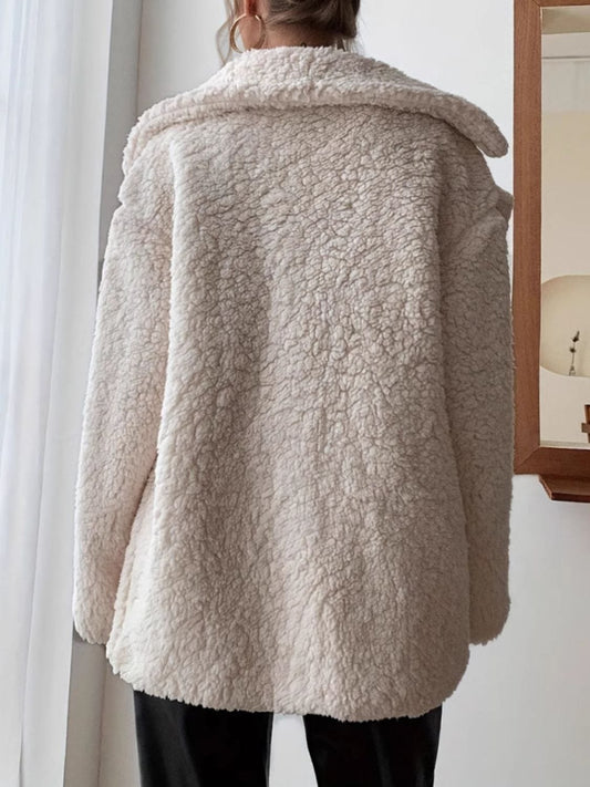 Fuzzy Open Front Long Sleeve Coat - Trendsi