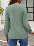 Eyelet Round Neck Long Sleeve Top - Trendsi - Flyclothing LLC