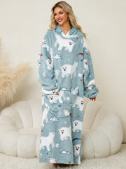 Fuzzy Pocketed Long Sleeve Hooded Lounge Dress - Trendsi