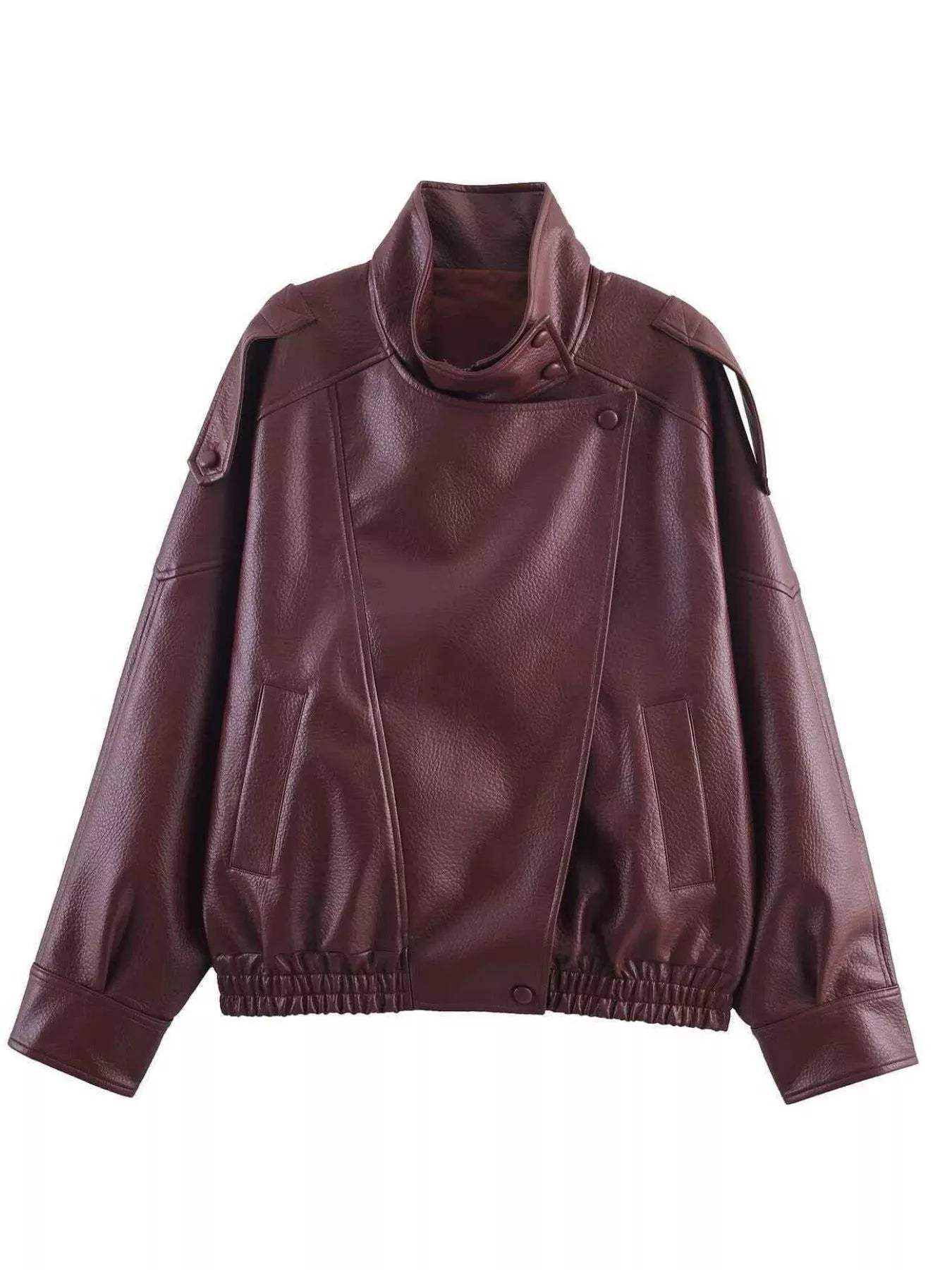 Zip-Up Faux Leather Moto Jacket - Trendsi - Flyclothing LLC