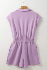 Short Sleeve Zipper Collared Elastic High Waist Romper - Trendsi - Flyclothing LLC