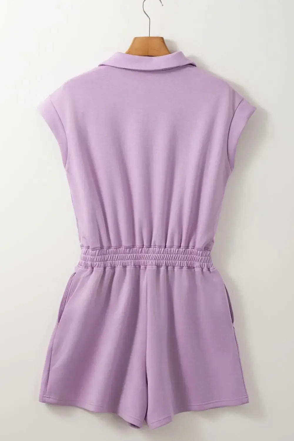 Short Sleeve Zipper Collared Elastic High Waist Romper - Trendsi - Flyclothing LLC