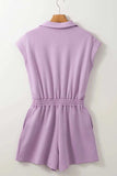 Short Sleeve Zipper Collared Elastic High Waist Romper - Trendsi - Flyclothing LLC