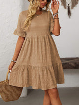 Mandy Ruffled Ruched Round Neck Half Sleeve Dress - Trendsi - Flyclothing LLC