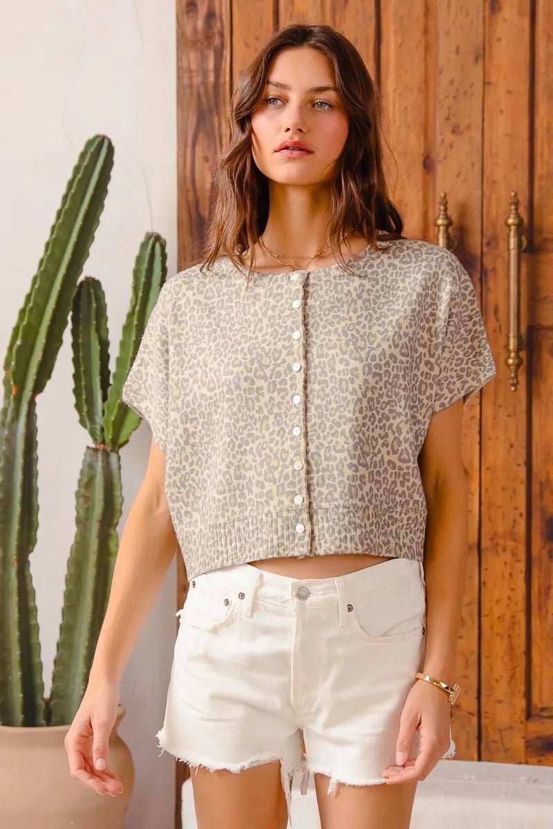 SO ME Leopard Print Button Front Sweater Cardigan - Trendsi - Flyclothing LLC