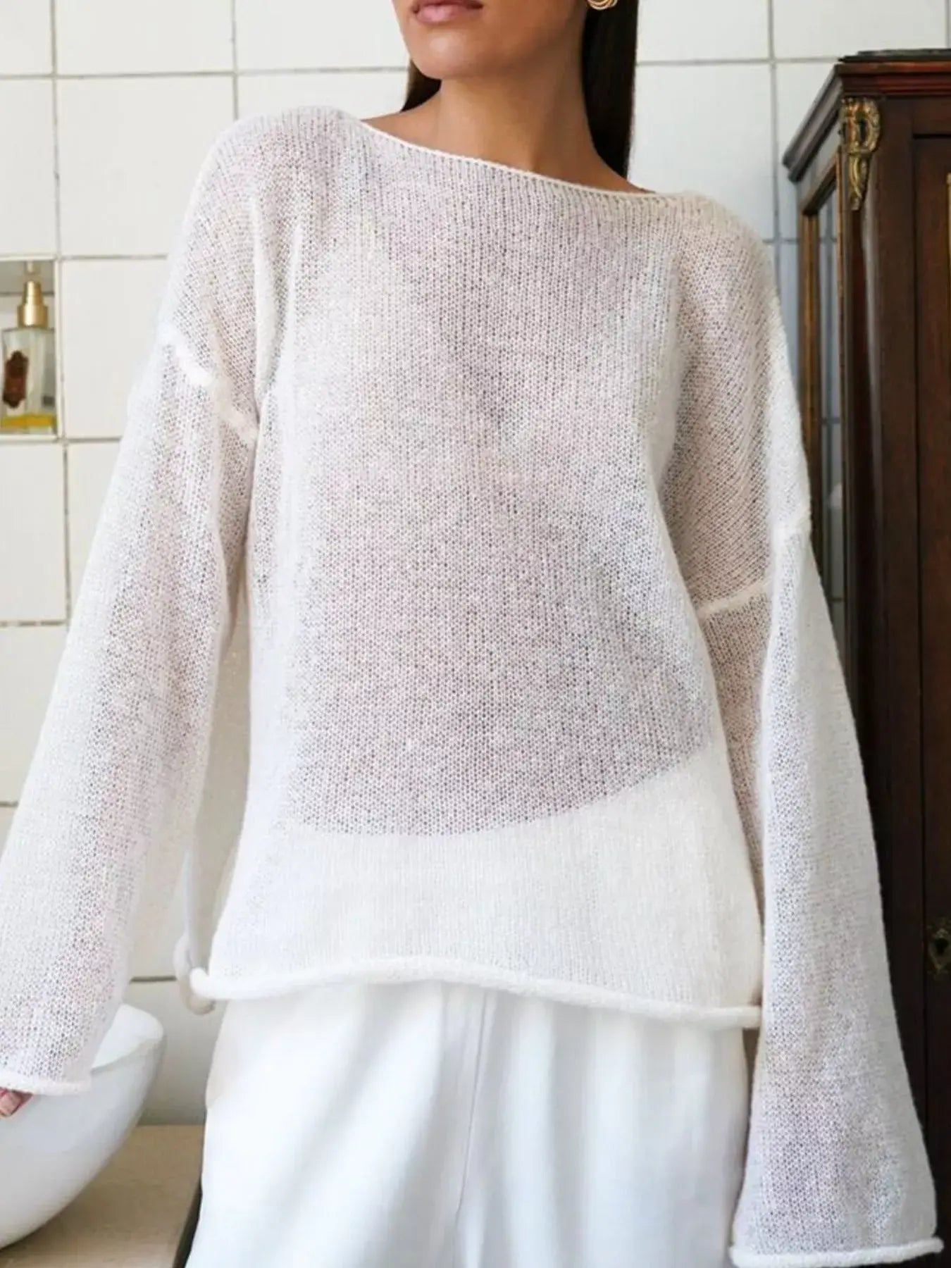 Boat Neck Dropped Shoulder Sweater - Trendsi - Flyclothing LLC