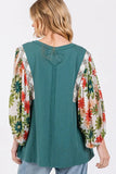 SAGE + FIG Full Size Printed Balloon Sleeve Contrast Top - Trendsi