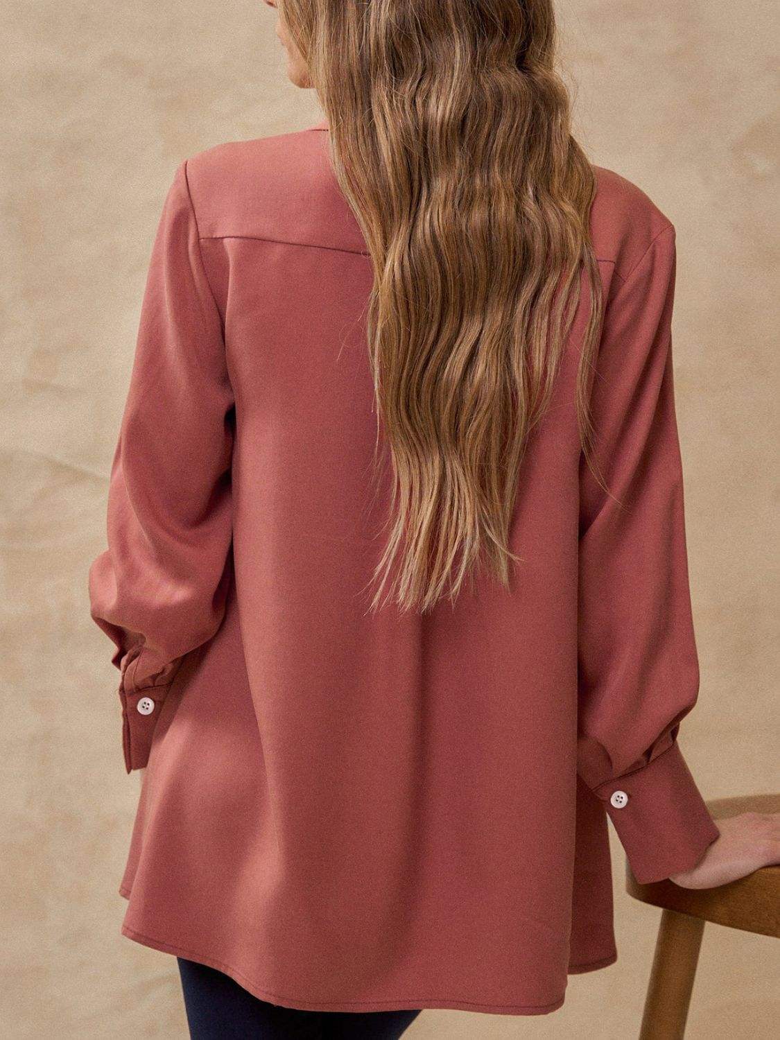 Perfee Ruched Collared Neck Long Sleeve Shirt - Trendsi - Flyclothing LLC