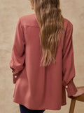Perfee Ruched Collared Neck Long Sleeve Shirt - Trendsi