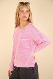 VERY J Mineral Washed Exposed Seam Sweater - Trendsi
