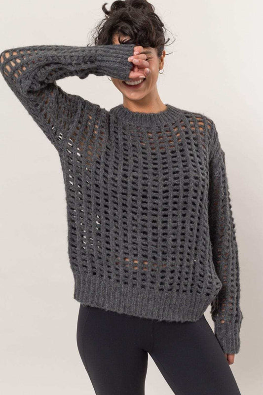 HYFVE Openwork Round Neck Long Sleeve Knit Cover Up - Trendsi - Flyclothing LLC