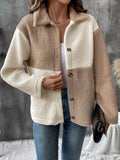Perfee Color Block Collared Neck Long Sleeve Jacket - Trendsi