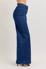 Judy Blue High-Waisted Retro Wide Jeans with Patch Pkts & Twisted Seams - Trendsi - Flyclothing LLC