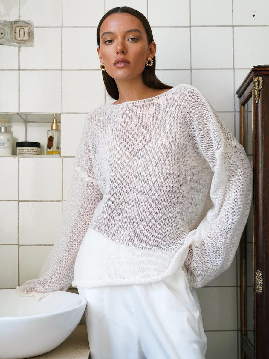 Round Neck Long Sleeve Knit Cover Up - Trendsi