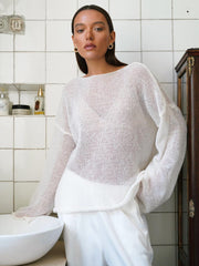 Round Neck Long Sleeve Knit Cover Up - Trendsi