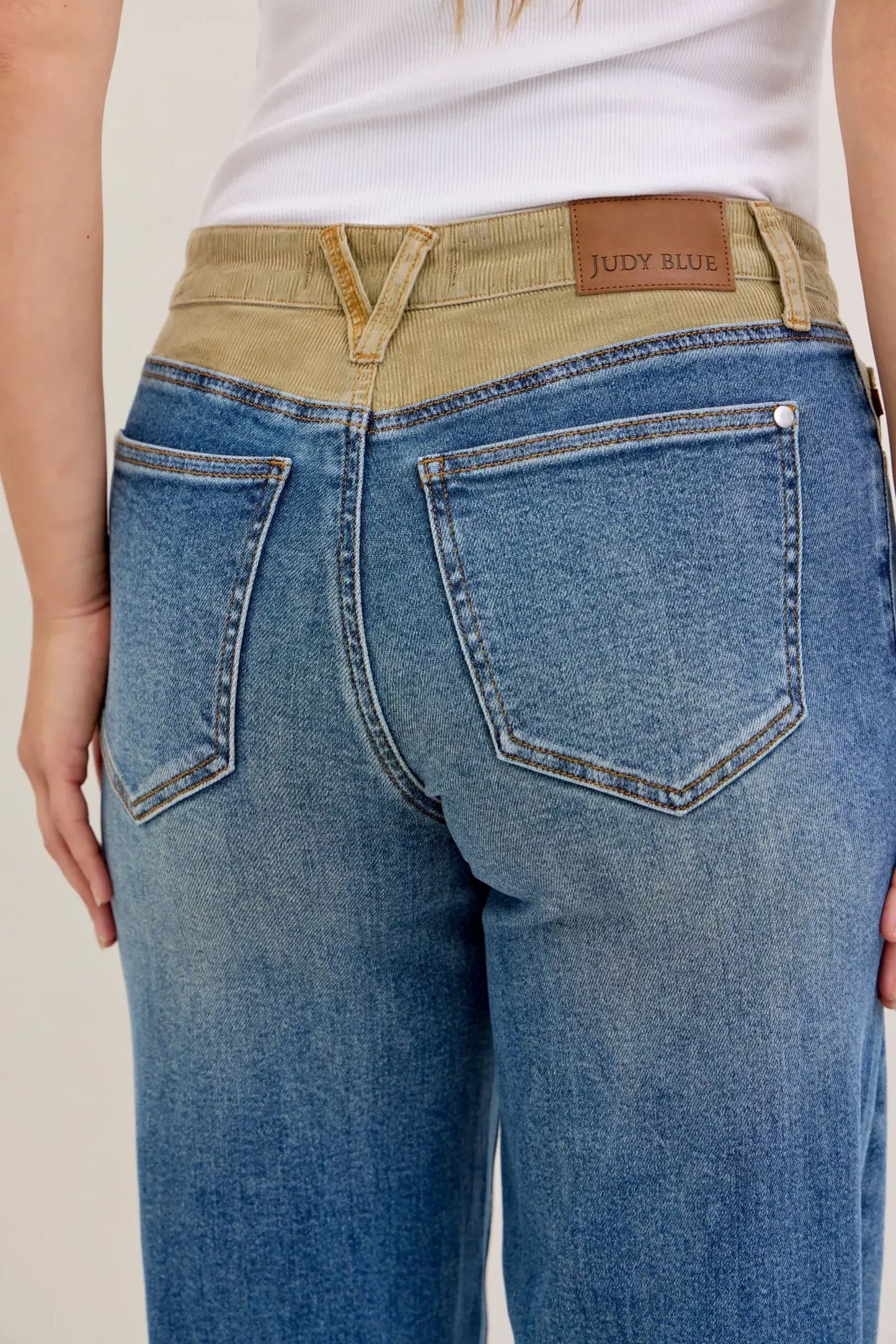 Judy Blue MR Column Straight Jeans with Corduroy Waist - Trendsi - Flyclothing LLC
