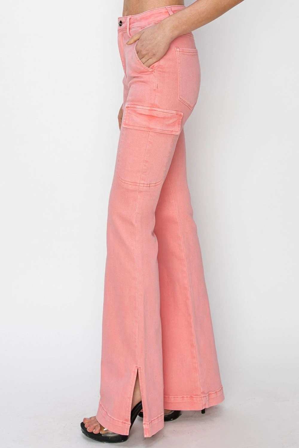 RISEN Full Size High Rise Side Slit Cargo Bootcut Jeans - Trendsi - Flyclothing LLC