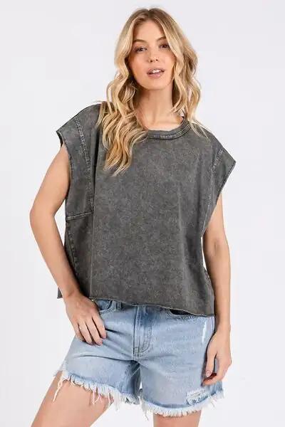 Mittoshop Round Neck Cap Sleeve T-Shirt - Trendsi