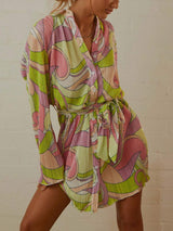 Tied Button Up Long Sleeve Dress - Trendsi - Flyclothing LLC