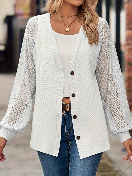 Button Up V-Neck Long Sleeve Outerwear - Trendsi
