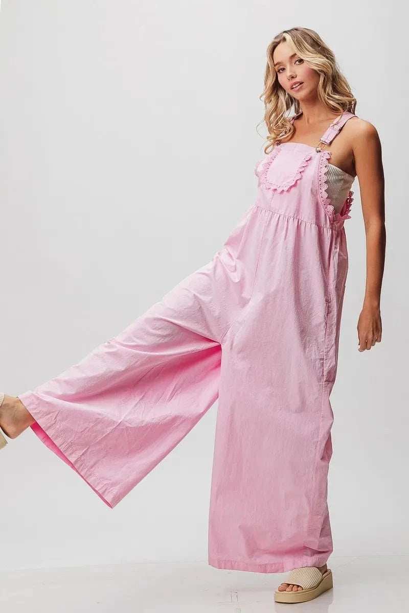 BiBi Lace Edge Detail Wide Leg Overall - Trendsi - Flyclothing LLC