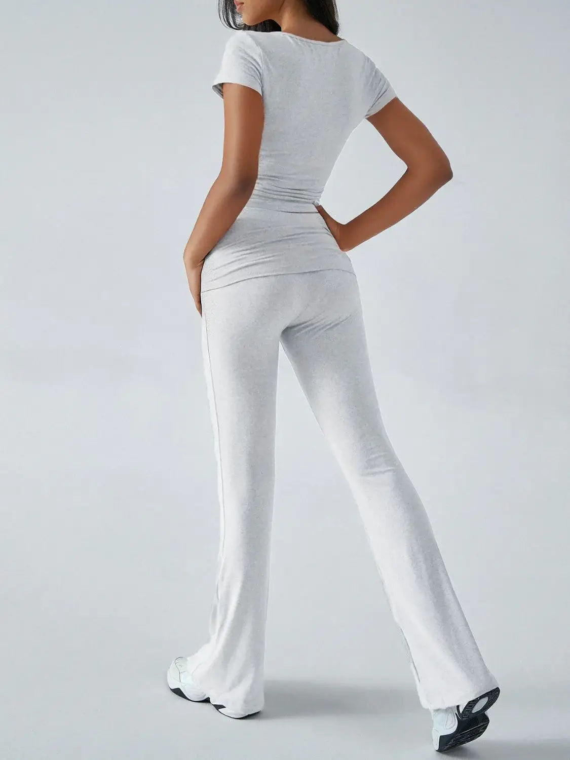 Devine Short Sleeve Top and Bootcut Legging Set - Trendsi - Flyclothing LLC
