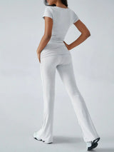 Devine Short Sleeve Top and Bootcut Legging Set - Trendsi - Flyclothing LLC