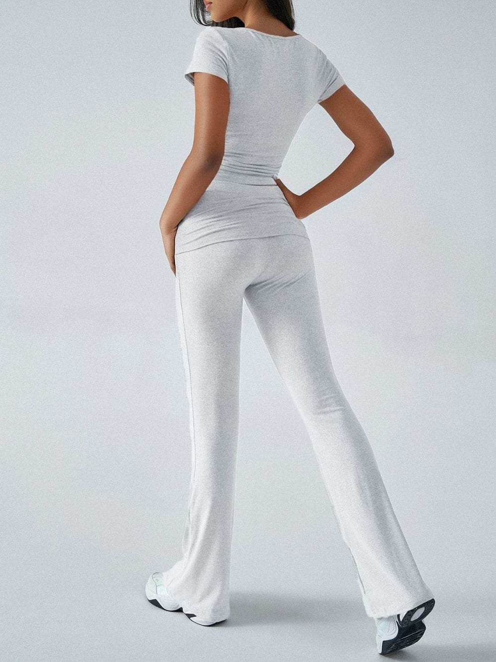 Devine Short Sleeve Top and Bootcut Legging Set - Trendsi - Flyclothing LLC