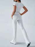 Devine Short Sleeve Top and Bootcut Legging Set - Trendsi - Flyclothing LLC