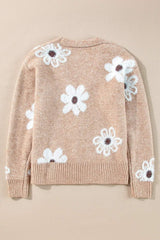 Flower Button Up Long Sleeve Cardigan - Trendsi - Flyclothing LLC